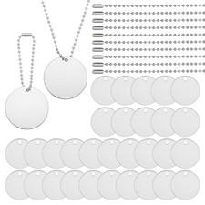 30Pcs Blank Tag Metal Stamping Tags, Round Shape Engraved Tag, Silver Tone