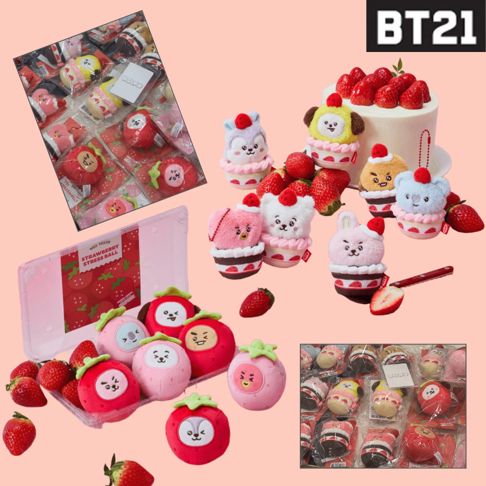 BTS BT21 Artículos Oficiales FRESA FIESTA TARTA PELUCHE LLAVERO BOLA ESTRESADA MUÑECA