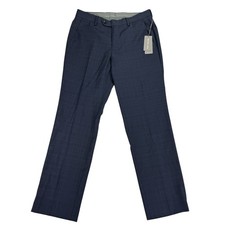 Michael Kors Mens Malone Classic Fit Stretch Plaid Suit Pants Navy Blue 31x30