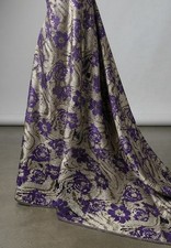 Purple Gold Jacquard Metallic Brocade Fabric 58  Width By The Yard