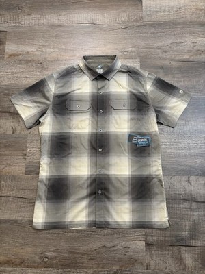 Kuhl Men's Response Button Short Sleeve Shirt Med Gray Plaid Pockets 7452 A9