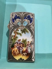 VINTAGE ITALIAN ENAMEL HANDCRAFTED 800 SILVER CIGARETTE LIGHTER ZIPPO INSERT