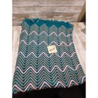 Handmade Crochet Chevron Throw Blanket Teal Gray Pink Ripple Afghan Fringe 40x58