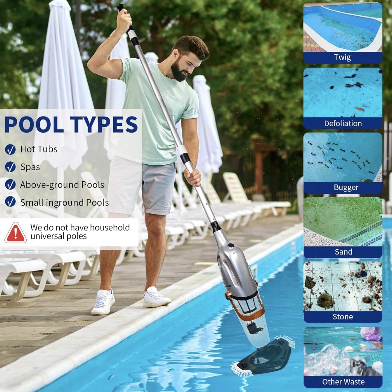 Poolpoly Rechargeable Spa Swimming Pool Vacuum Cleaner Cleaning Hoover Jacuzzi