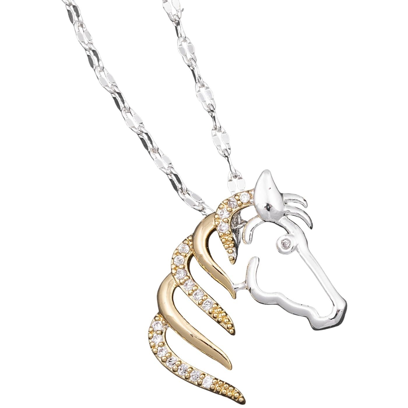 equilibrium Silver and Gold Plated Equestrian Two Tone Pendant Necklace