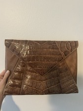 Marianna Italy Vintage Brown Crocodile Embossed Leather Envelope Clutch Bag