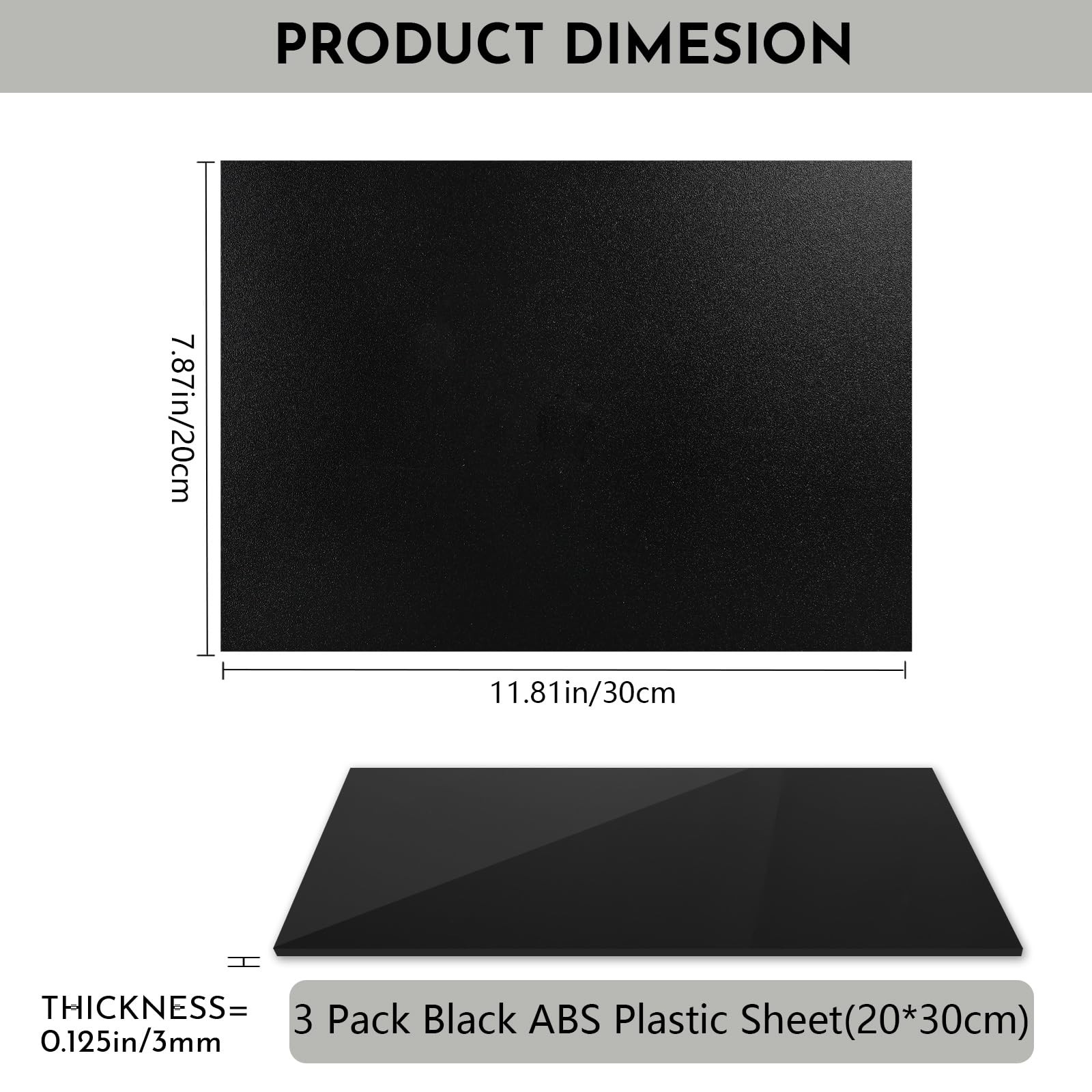 3 Pack Black ABS Plastic Sheet 12” x 16” x 1/8",Phiowocx 3mm Thick Moldable A...