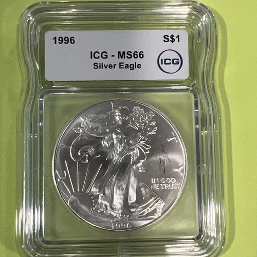 1996 American Silver Eagle 1$ MS66 ICG Certified Lowest Mintage In BU Series