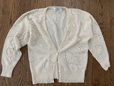 Vintage Marisa Christina Creamy Off White Angora / Wool Beaded Sequin Cardigan M