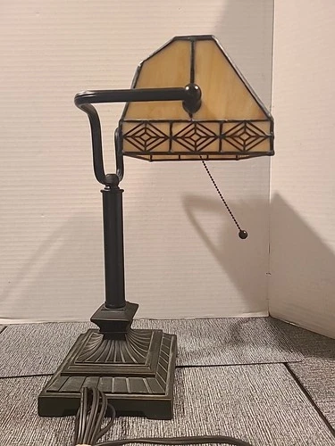 Tiffany Style Bankers Desk Lamp Vintage Great Condition Working Stained Glass