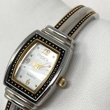 Studio Time Watch Women Silver Gold Two Tone Hinged Cuff Classic New Battery