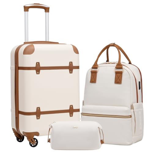 3-Piece White Luggage Set with Carry-On, BP/TB/20 Suitcase Collection-image