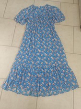 M&S PER UNA TURQUOISE BLUE FLORAL SHORT SLEEVE MIDI DRESS, SIZE 16 REGULAR