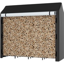 XXXL Kaminholzregal Außen Brennholzregal Metall Holzlager mit Abdeckung Schwarz