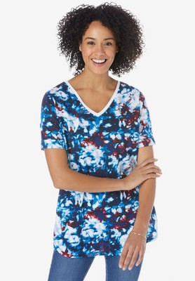 Woman Within Plus Size Cuffed Americana Print Tee