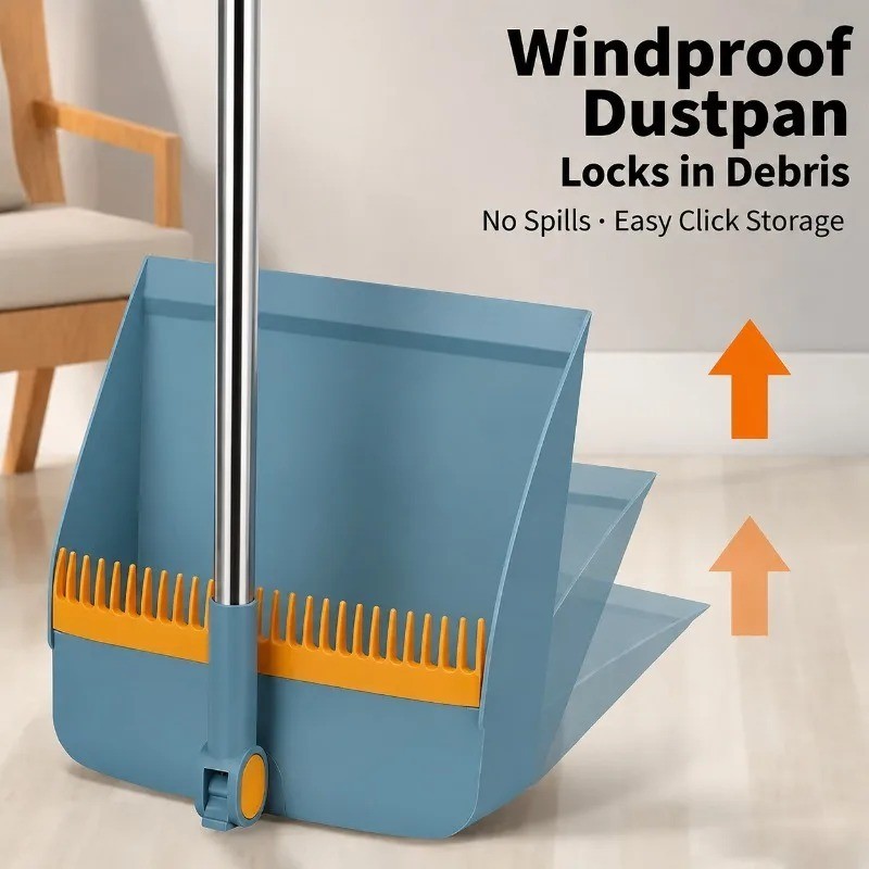 Long Handled Dustpan and Brush Set Strong Metal Handle Dust Pan & Broom ...