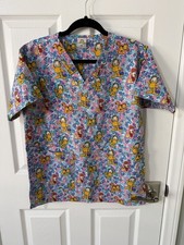 Garfield Woman  s Blue Scrub Top Size S. V-neck, 3 Pockets.