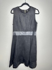 Calvin Klein Dress Womens 12 Faux Leather Trim Grommet Hem Black Fit & Flare
