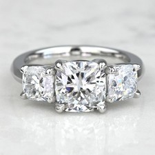 2.5Ct Cushion Cut Moissanite Three Stone Engagement Ring 14K White Gold Plated
