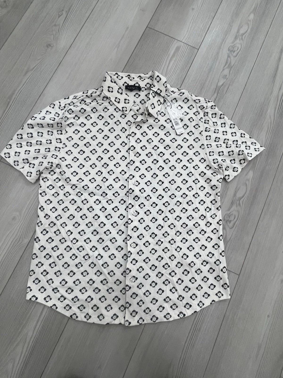 Tamari Men’s Button Down White Collared Geo Floral Printed Shirt Size XL