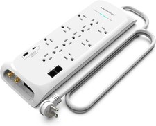 Monster 6ft White Power Strip and Tower Surge Protector, Heavy Duty Protection w