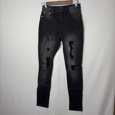 Eighty Eight Premium Jeans Distressed Womens Size 5 Black Denim Button Zip Nice