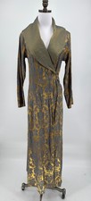 Vintage 90s Victoria's Secret Blue Gold Damask Jacquard Long Robe Sz XS