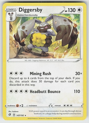 Diggersby 147/192 Rare Rebel Clash Pokemon NM