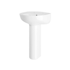 Image of Sleek Modern White 550mm Round Bathroom 2 Tap Hole Basin & Pedestal