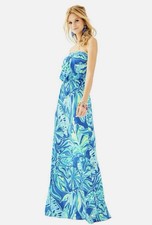 Lilly Pulitzer Marlisa Strapless Maxi Dress Palm Passage Print Size S Coastal