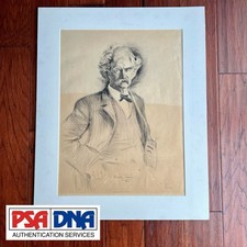 SAMUEL L. CLEMENS MARK TWAIN Autograph ETCHED LARGE PORTRAIT Signed * PSA