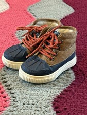 OshKosh B gosh Toddler Duck Boots Size 5M Brown Navy Lace Up Waterproof Style
