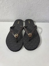 Michael Kors MK Flip-Flops Mini Jet Set Print Brown Sandals Women's Size 10