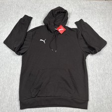 Puma Hoodie Mens Large Black Sweatshirt Pullover Kangaroo Pocket Fleece Logo NWT