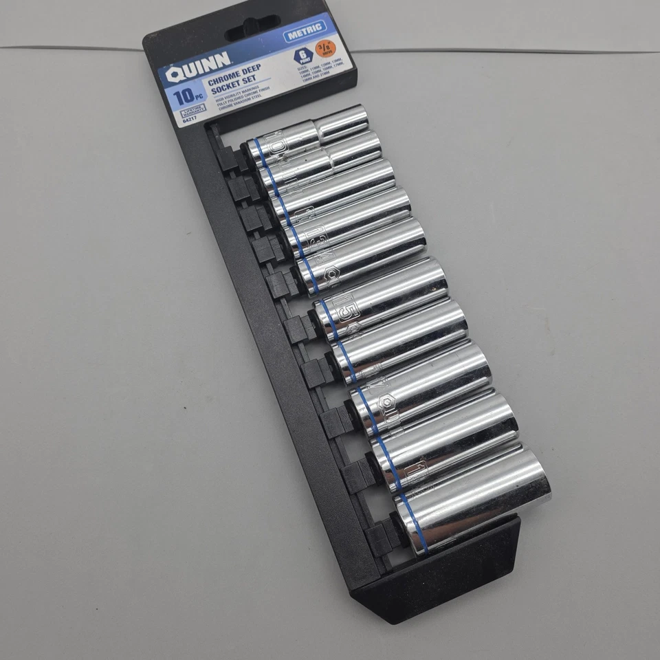Quinn Tools 10pc. Chrome Deep Socket Tool Set Metric 3/8" drive,6 point #64216 - Image 2 of 4