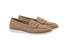 Lands' End Womens Loafers Taupe Shoes Slip-On Faux Suede Cushioned Preppy
