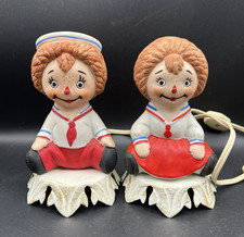 VTG Raggedy Ann  Andy Portable Ceramic Lamp Set Metal Base Underwriter Lab