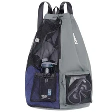  Swim Bag Mesh Drawstring Backpack with Wet Pocket for X-Large Xl-grey