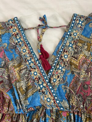 big bull silk dress Bigg Bull Silk Maxi Boho Festival Beach Indian Embellished Tassel Dress Small