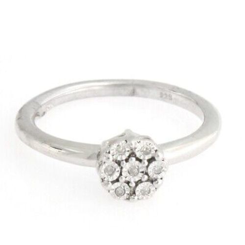 Real Diamond Cluster Engagement Ring 14K White Gold Plated Sterling Silver - Picture 2 of 4