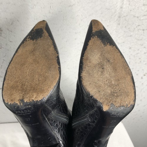 Prada Boots Womens 6.5 US 37 EU Black Crocodile Print Leather Knee High Heeled - Picture 8 of 24