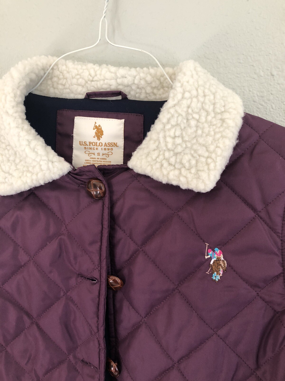 PONY POLO Puffer Trapuntato Donna Piccola Viola Giacca Bottone Cappotto Sherpa Finitura Xlnt