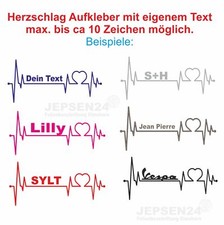 Herzschlag Aufkleber + Name Text  S136T / 20cm - Farbe nach Wunsch