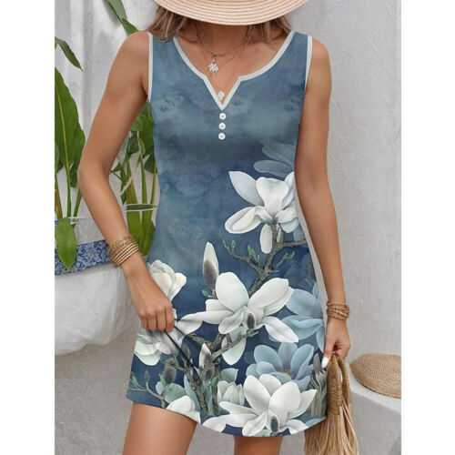 Women Floral Tops Mini Dress Pullover Blouse Tank Dress T-Shirt Summer Casual - Picture 13 of 26