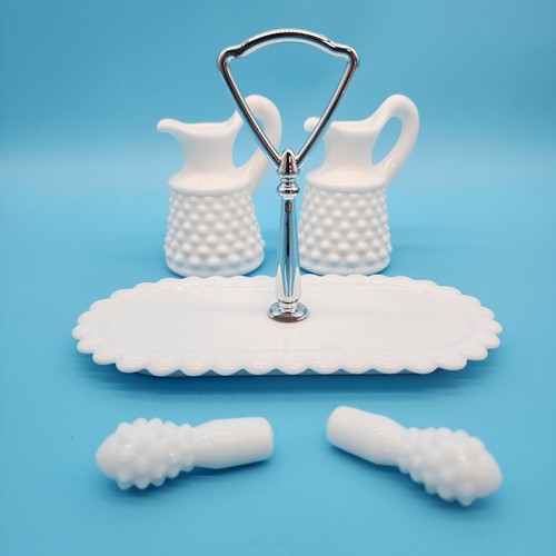 Fenton Milk Glass Hobnail Small Cruet Set With Stand - Imagen 3 de 7