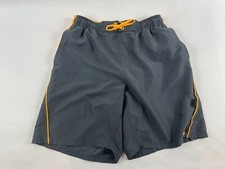 Nike Shorts Women's Size M Gray Orange Drawstring Lined Swim Trunks Drawstring