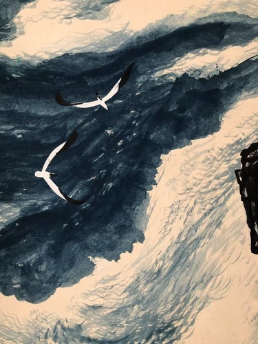Old chinese Antique Hand painting scroll The blue sea landscape By Fu Baoshi傅抱石 - Picture 5 of 8