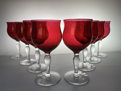 West Virginia Glass Rose Lustre Flash Water Goblets 6.5'' Set Of 8