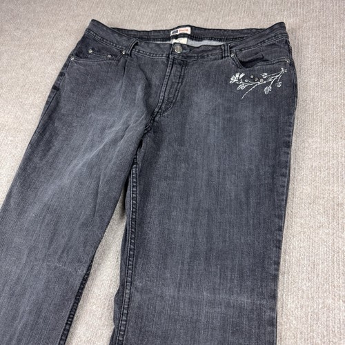Faded Glory Stretch Jeans Damen ausgestellt Missy 16 schwarz Denim Blumen 36x32 Y2K - Bild 4 von 19