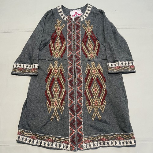 Cárdigan Johnny Was Frontal Abierto Kimono Bordado BOHO Geométrico Algodón Suéter-S-